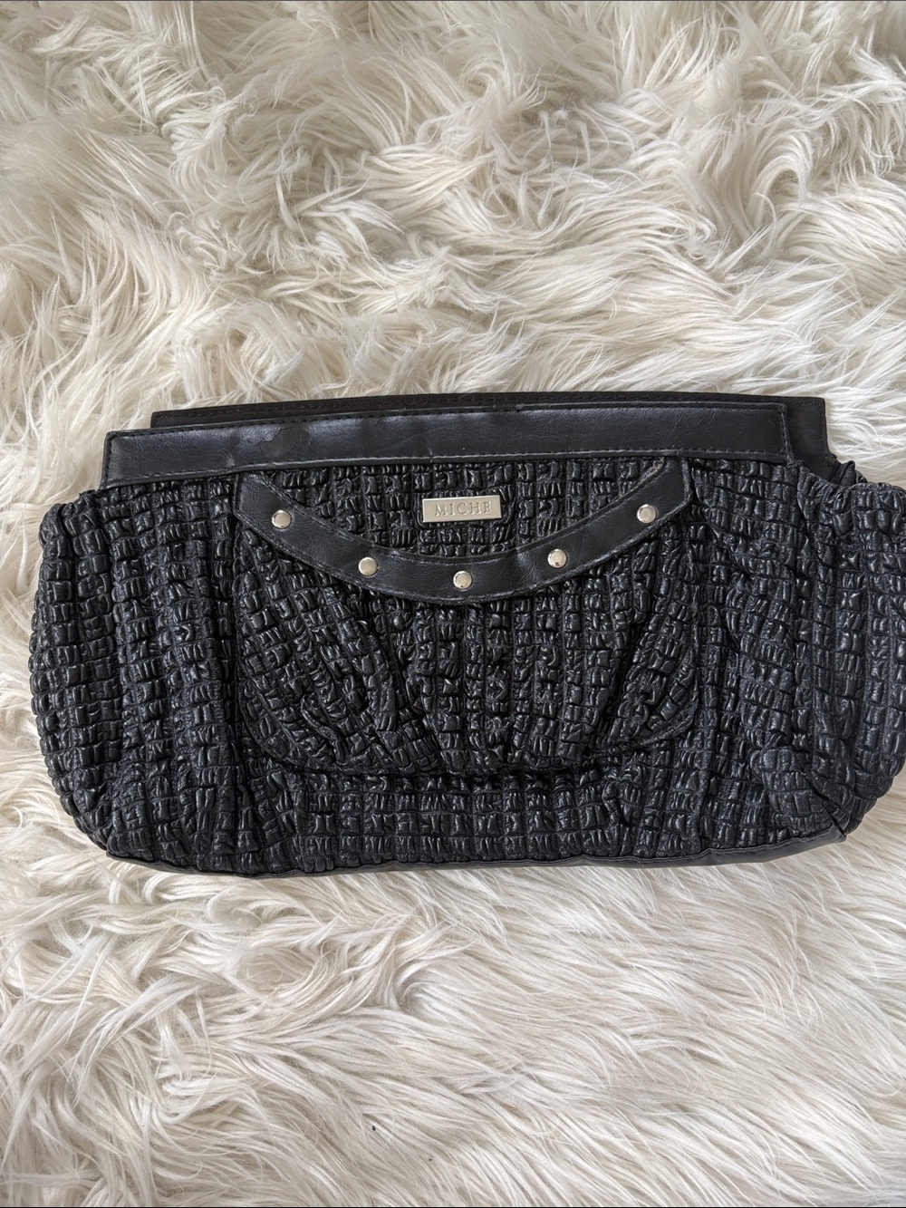 Miche Black Quilted Textured Clutch